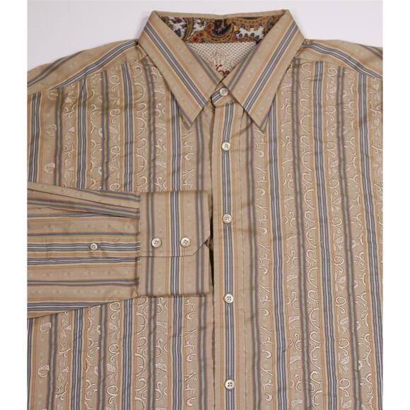 Robert Graham Gold Embroidered Striped Button-Up Cotton Shirt 2XL - Picture 1 of 9
